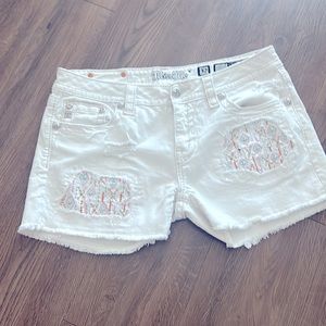 Cute white jean shorts with pink orange turquoise and rhinestone